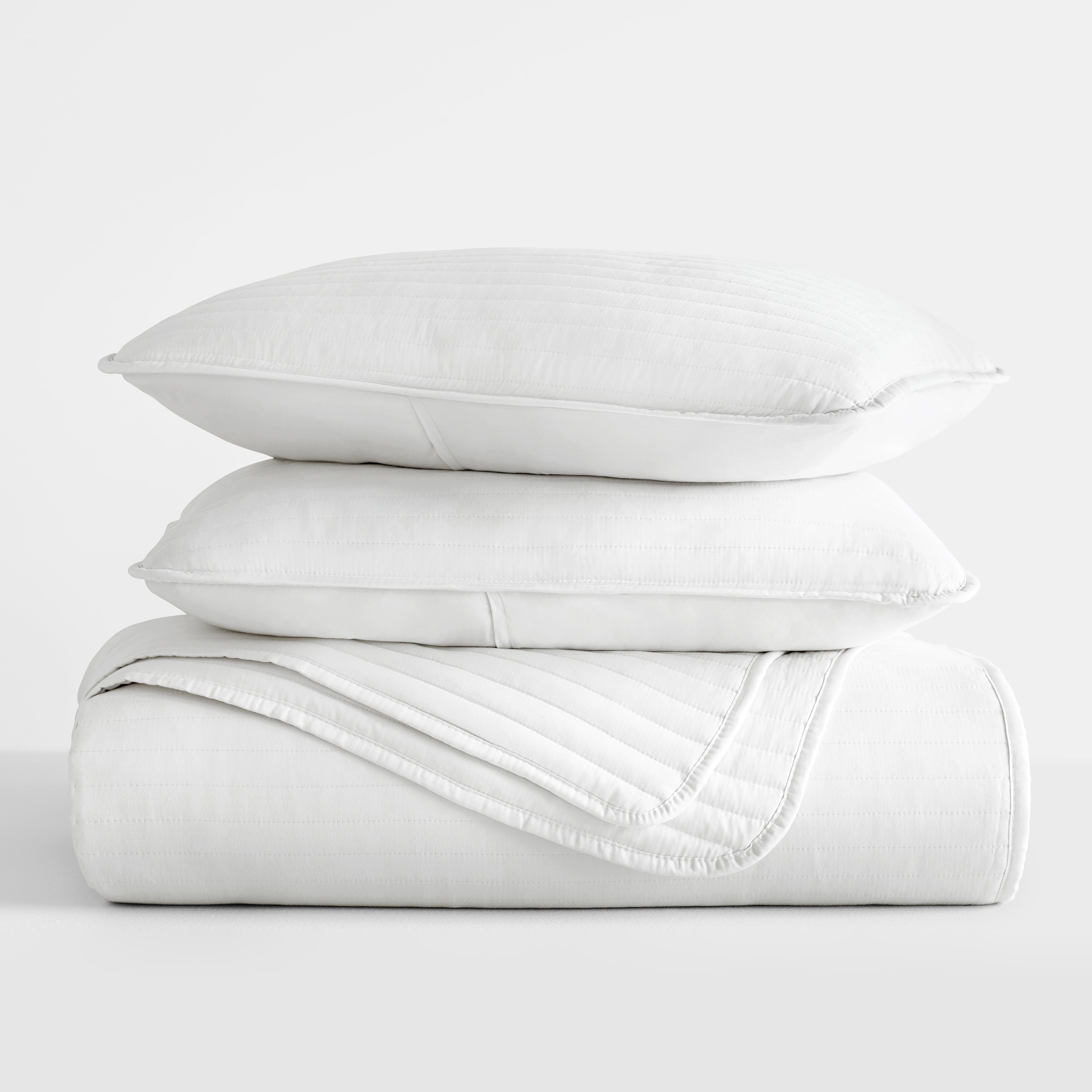 Wrinkle Resistant All Season Quilt Set Coverlet White Striped Stitched for King Size Bedding by Comfort Canopy