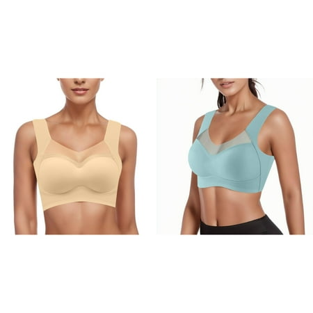 (2-Pack) 2025 New Women s Comfortable andy Sports Bras Pack for Women Sports Gathering Thin Bra Strapless Bra and Tank Top Style Womens Bras Comfortable Support Underwear without Steel Rings