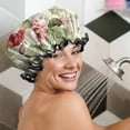 thumbnail image 5 of Shower Caps,Pioneer Flower Floral Print Pattern Waterproof Shower Cap for Women 4 Pieces,Double Reusable Hair Cover for Shower PEVA Elastic Stretch Hem, 5 of 7