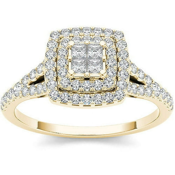 1/2 Carat T.W. Diamond 10kt Yellow Gold Double Halo Engagement Ring