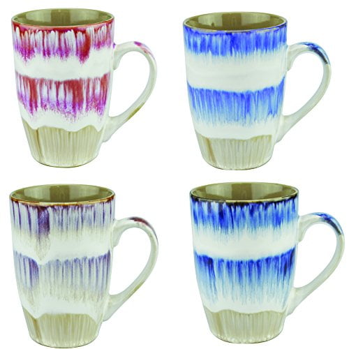Mug Glazed Ceramic Coffee Mugs 16 oz Set of 4 Sturdy Gorgeous Kitchen Decor Cup Sets Unique Kitchen Drinkware - Gifts for Mom