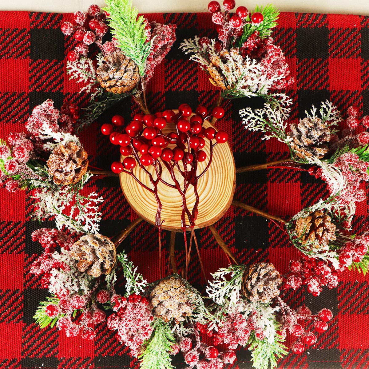 Set of 24: Burgundy Holly Berry Stems with 35 Lifelike Berries, 17-Inch, Festive Holiday Decor, Trees, Wreaths, & Garlands, Christmas Picks, Home  & Office Decor