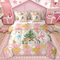 Homewish Ballet Princess 7pcs Bedding Comforter Set,Christmas Gifts Tree Queen Bedding Sets,Retro Xmas Nutcraker Queen Sheet Sets For Girls,Ultra Soft Home Decor Reversible
