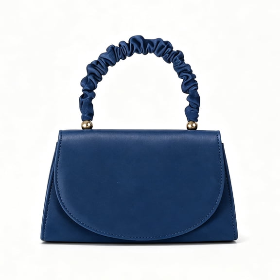 Women's Ruched Top Handle Handbag Navy Blue Shoulder Bag Elegant Satchel Purse for Party Evening Events