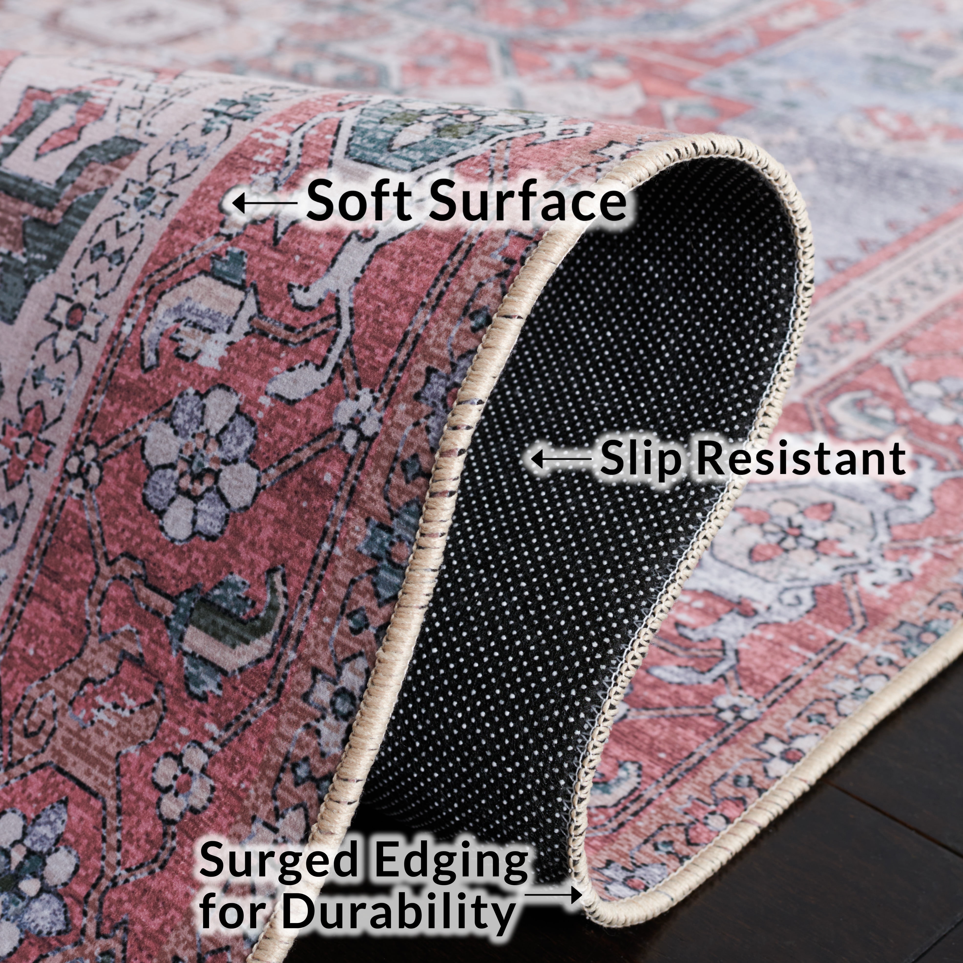 Safavieh Tucson Jayla Oriental Machine Washable Area Rug, Gray Blue/Rust, 3' x 3' Square
