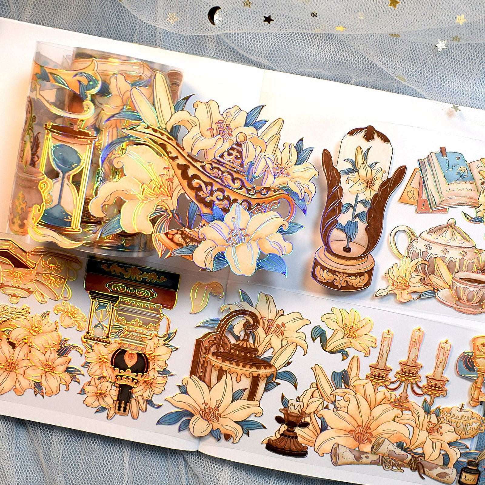 Holographic Gold Foil Gothic Shell Washi Tape - Waterproof PET Tape for DIY Crafting and Journals