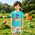 thumbnail image 2 of Bysome Boys Outfit Set Animals Print Short Sleeve Crew Neck Shirts With Shorts Outfit Loose Fit Boys Set Size 1-2 Years Sky Blue, 2 of 3