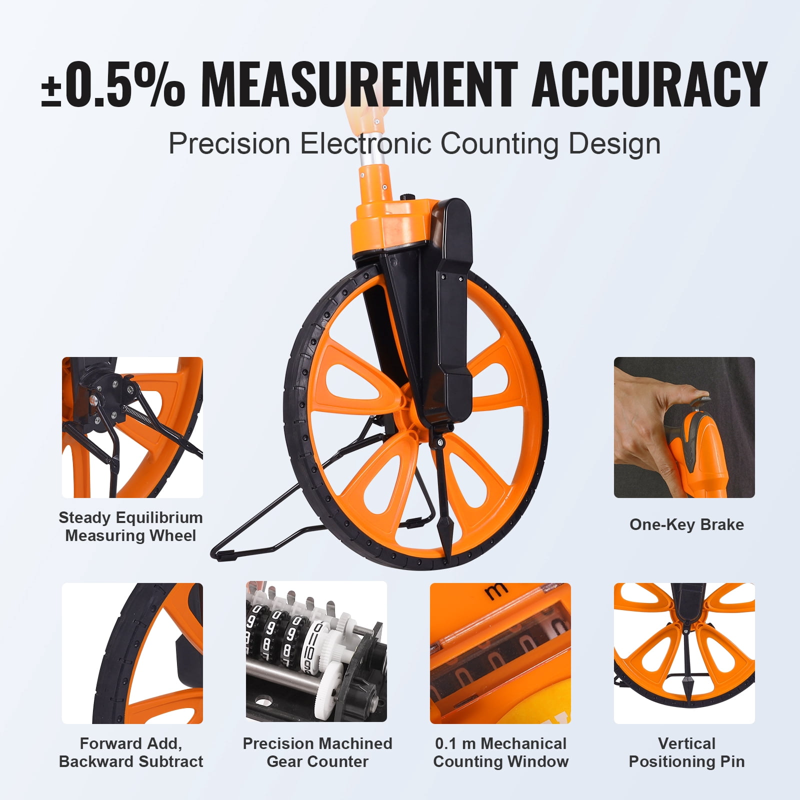 VEVOR Measuring Wheel 12.5” Telescoping Handle Centerline Design w/ Handbrake