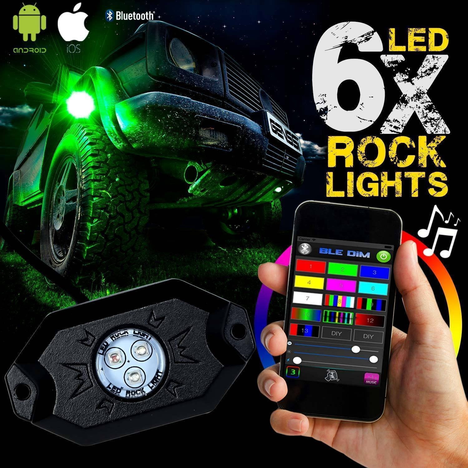 6 LED Rock Lights Aluminum Wireless w/Bluetooth Music RGB Color Accent Under Car