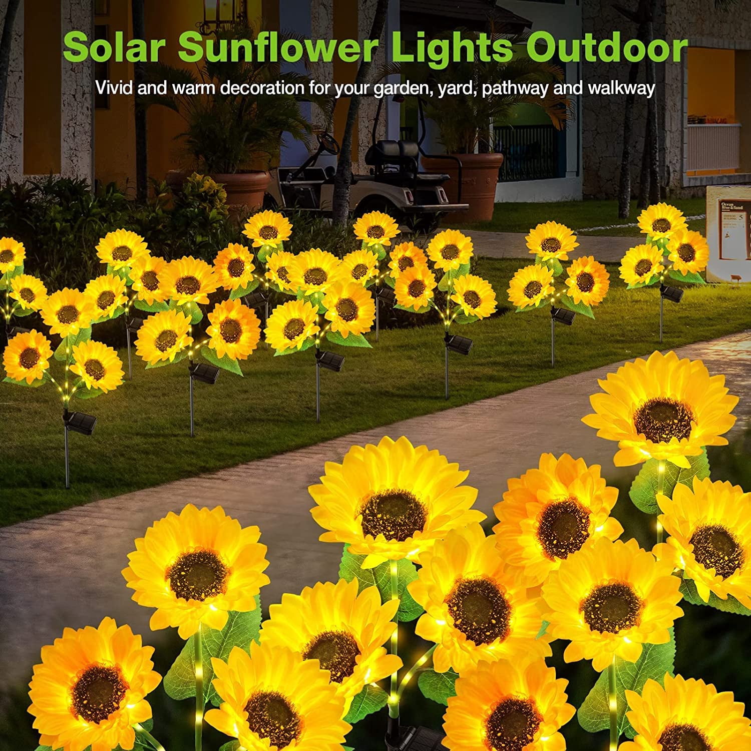 Solar Lights Outdoor Garden Decor, 2Pack Solar Garden Lights with 6 Sunflower & Luminous Stems, Waterproof Solar Outdoor Lights Auto ON/Off Solar Decorative Lights for Garden, Patio, Backyard