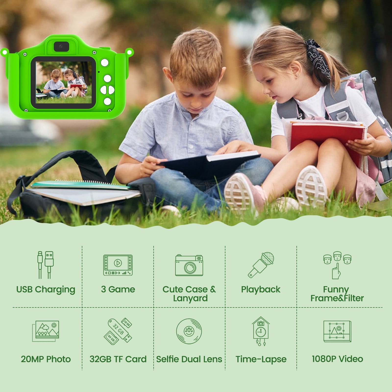 ALLJOY Kids Camera with 32GB SD Card 1080P Dinosaur Digital Camera for Kids Toddler 3 4 5 6 7 8 Year Old,Christmas Birthday Gifts