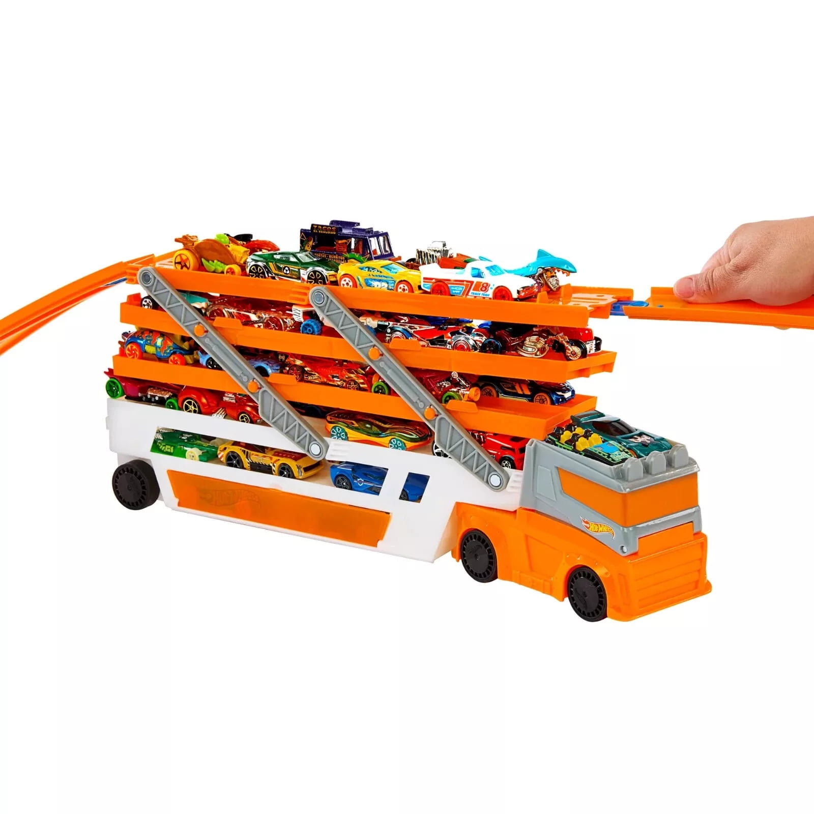 Huge Hot Wheels City Mega Hauler With 4 Cars-New