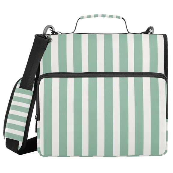 Mint Green Narrow Stripes Binder Bag with Shoulder Strap 3 Ring Zipper Binder File Folder Document Storage