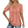 thumbnail image 2 of Conairie Oversized T Shirts for Womens Casual Loose Crew Neck Short Sleeve Tunic Tops Lace Up Bow Fashion Elegant Comfy Basic Work Tee Vacation Clothes Pink XL, 2 of 7