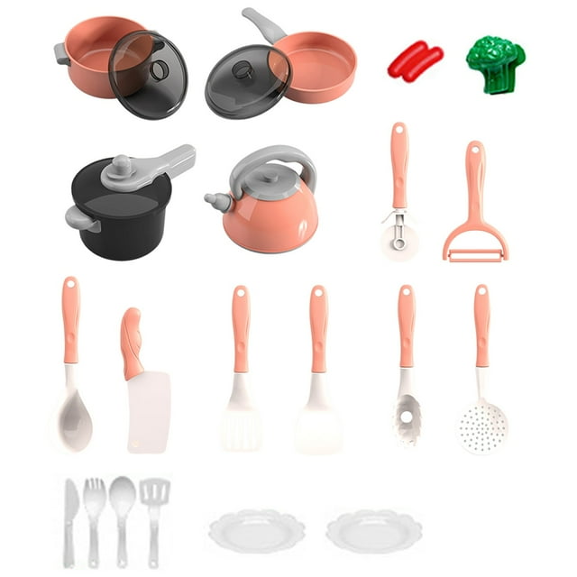 B Kids Play Kitchen Set Pretend Cutting Toy With Realistic Safe Dishes Utensils And Cookware Educational Toy For Toddlers 22 Pcs Simulation Kitchen Tools Plastic Material