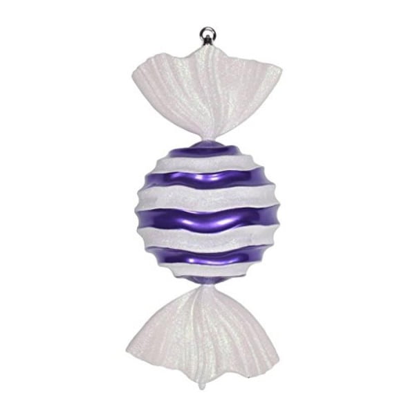 Vickerman 18.5" Purple-White Striped Wave Candy Christmas Ornament