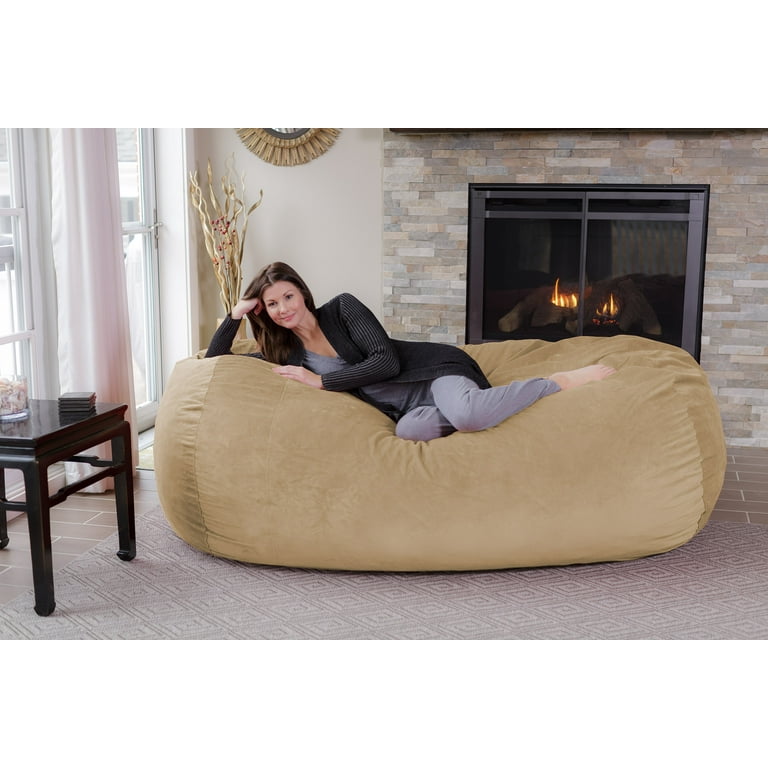 Chill Sack Bean Bag Chair, Memory Foam Lounger with Microsuede Cover, Kids,  Adults, 7.5 ft, Tan Pebble