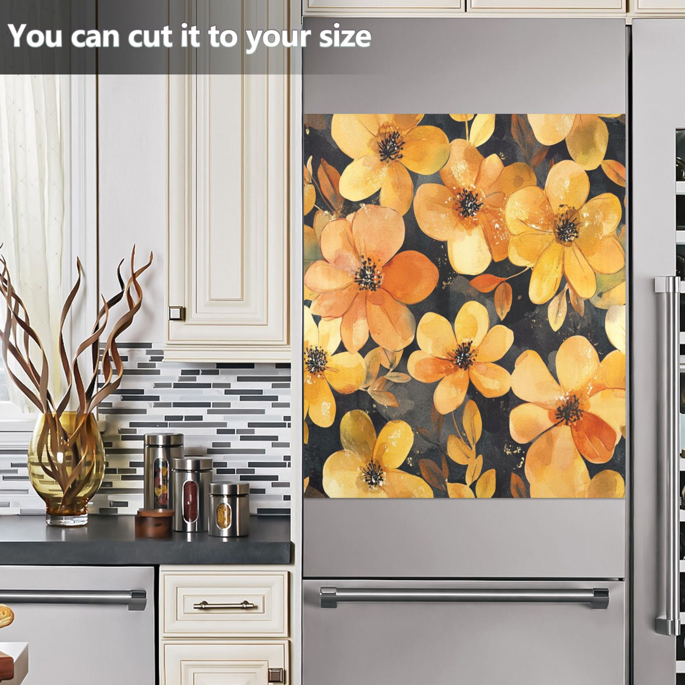 Dishwasher Magnetic Sticker 23x26 Inch Refrigerator Magnetic Sticker Washing Machine Magnetic Sticker Kitchen Panel Magnetic Sticker Home Decor Cartoon Gold Flowers