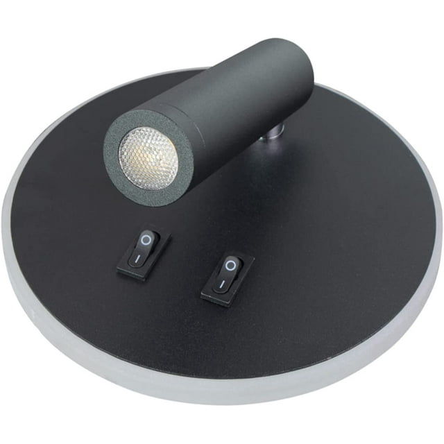 Aplique de pared LED, luz de lectura para cabecera, luces de lectura de pared LED de 11 W, foco ajustable (luz blanca de 6000 K, redondo negro), lámpara de pared para pasillo, escalera, sala de estar