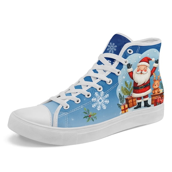 Coolcustomize Men's Plus Size High-Top Christmas Shoes with Santa & Reindeer - Women's All-Season Lace-Up Sneakers, Outdoor Travel & Holiday Parties - Gift for Big & Tall Men (Year-Round Wear)