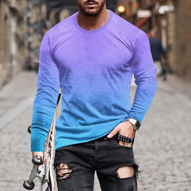 Blusas y camisas de manga larga con cuello redondo para hombre, blusa informal de manga larga con cuello redondo y estampado, blusa de poliéster para hombre