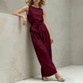 thumbnail image 7 of Idoravan Women Summer 2 Piece Outfits Wide Leg Pants Set Vacation Travel Airport Outfits Women’S Fashion Solid-Color Round Neck Strap Sleeveless Shirts Pocket Pants Sets, 7 of 7