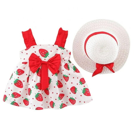 

Baozhu Fancy Baby Dresses Suspenders Dresses with Hat Sleeveless Girls Floral Dress Seaside Beach Dress for Toddler 2-3 Years