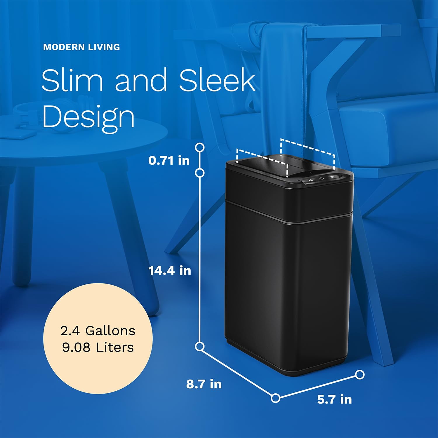 (2 pack) hOmeLabs Durable 2.4 Gallon Sensor Trash Can, Retractable Butterfly Lid, Batteries Included, Space-Efficient, Easy Clean, Battery-Powered - Matte Black
