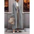 thumbnail image 4 of Womens Fashion Notched Lapel Single Breasted Open Front Maxi Long Trench Coat Overcoat with Pockets Gray M, 4 of 9