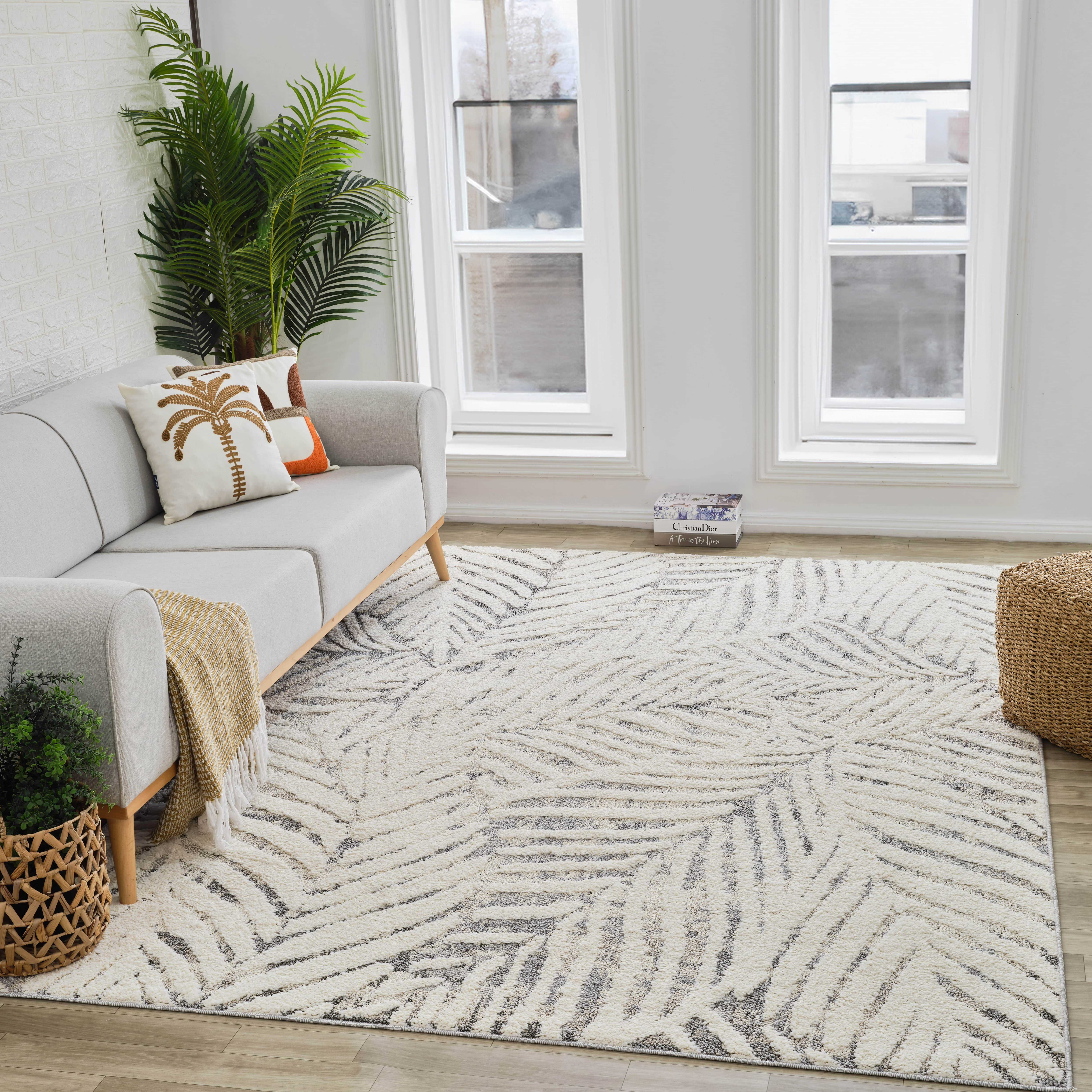 Rug Branch Nimbus Floral Indoor Area Rug, Cream Grey, Modern - Living Room, Bedroom, Dining Room, and Kitchen