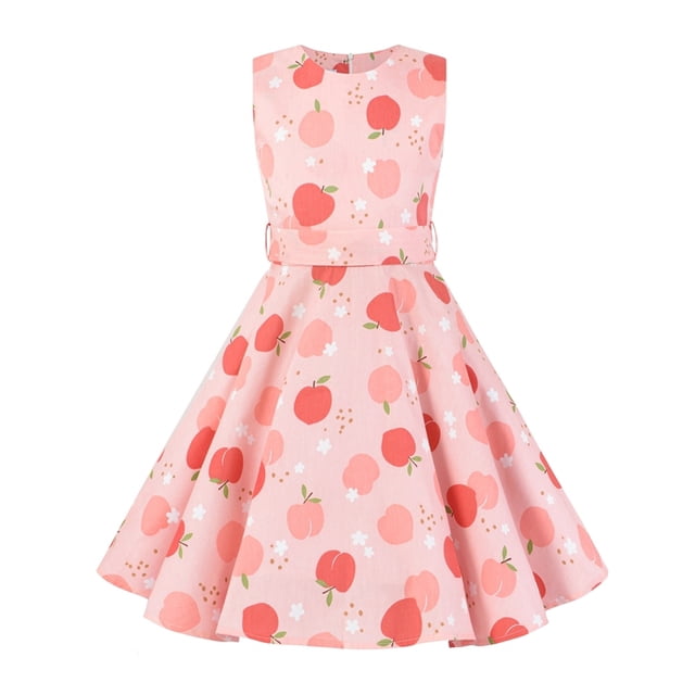 Robe Évasée Vintage à Pois pour Enfants des Années 1950, Robe Midi à Fleurs, Robe d'Été en Coton pour Bébé Fille