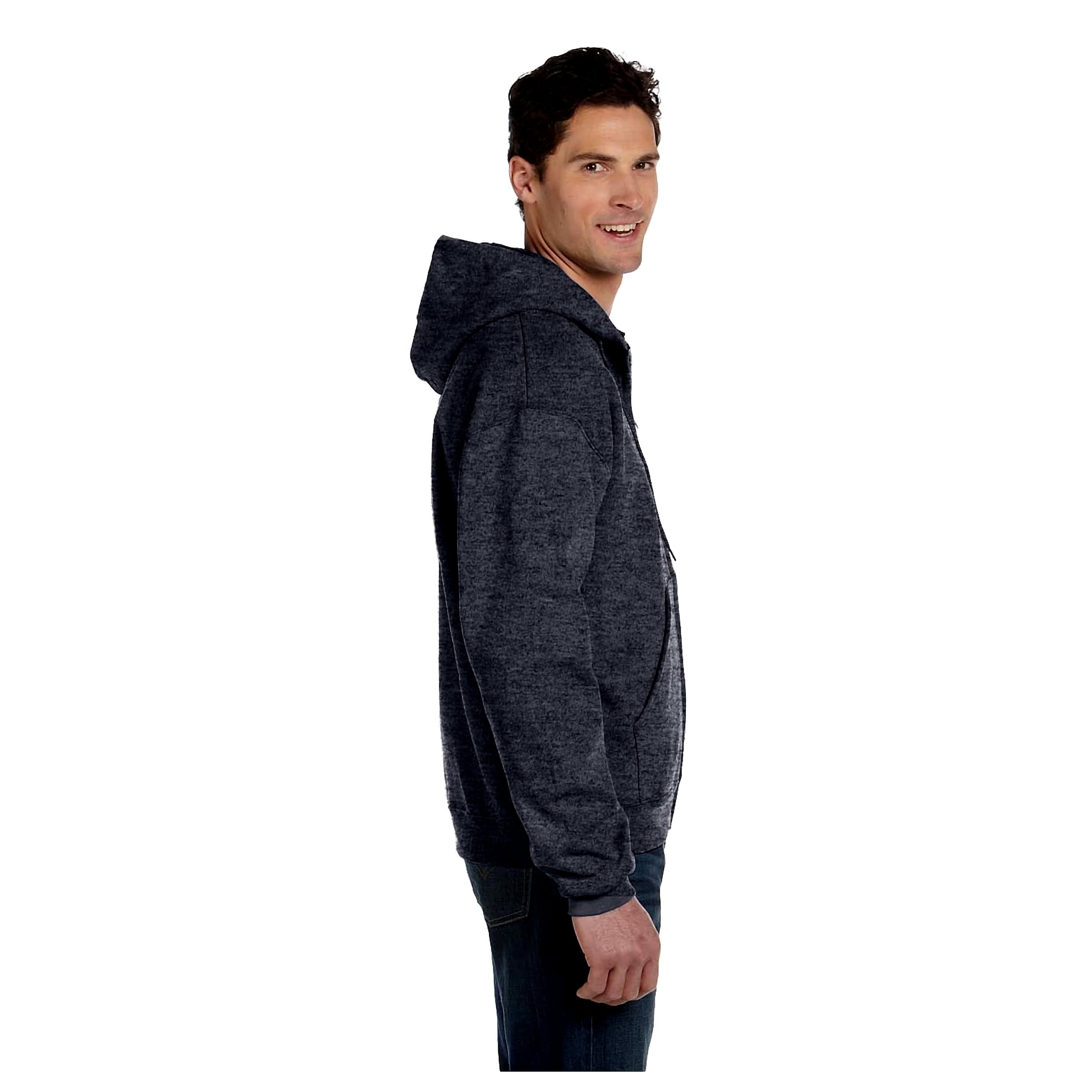 Men's Double Dry Action Fleece Full Zip Hood, Charcoal Heather - XL