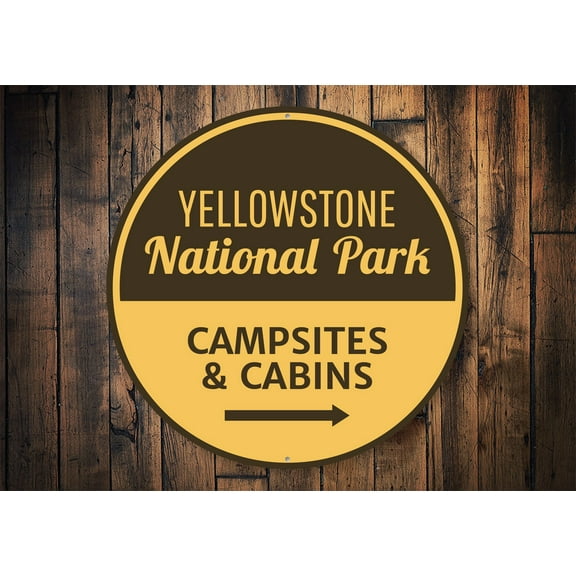 Yellowstone National Park Novelty Sign, Metal Wall Decor - 12" Round