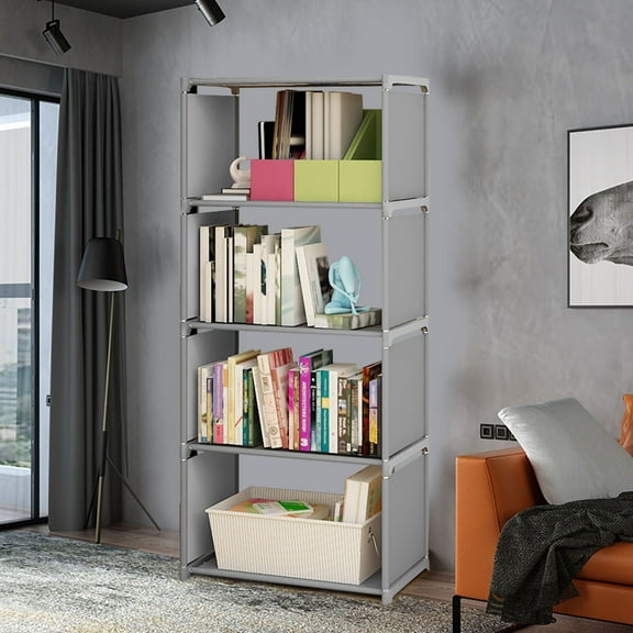 4-Tier Floor Standing Bookshelf, Modern Display Storage Bookcase for Indoor, Grey
