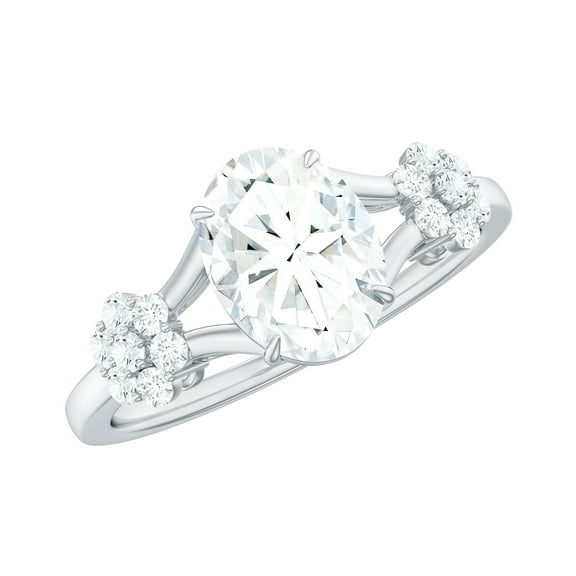 Rosec Jewels Moissanite Oval Engagement Ring with Flower - 6X8 mm Oval Ring for Women - 1 Ct - D-VS1 Grade Certified, 925 Sterling Silver, US 4.00