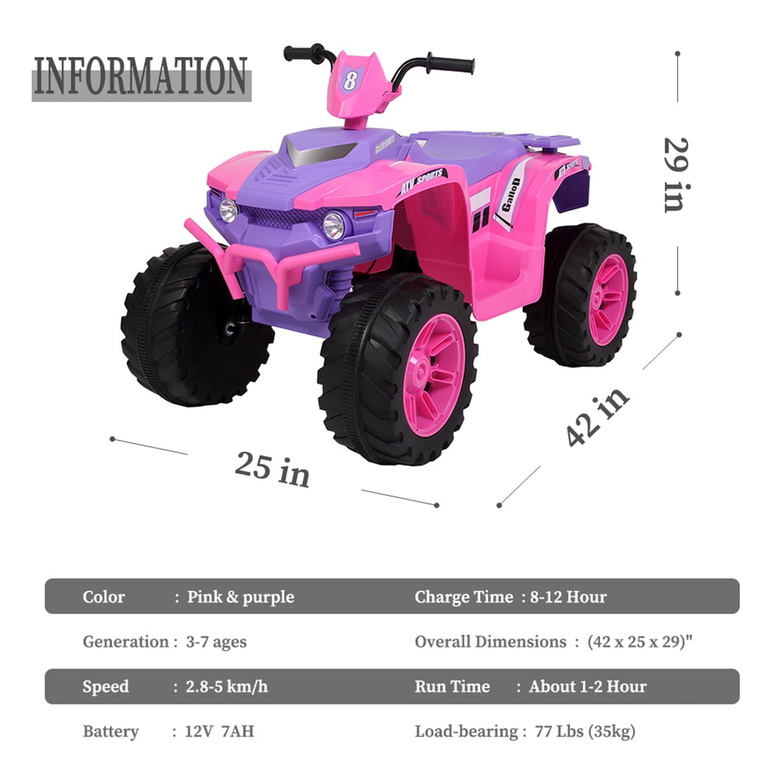 Private Jungle Kids ATV, 12V Battery Powered Electric Vehicle, Ride on Car 4 Wheeler Quad for Boys & Girls Gift, Ride on ATV with LED Lights, Music, Pink & purple, Unisex Private Jungle Kids ATV, 12V Battery Powered Electric Vehicle, Ride on Car 4 Wheeler Quad for Boys & Girls Gift, Ride on ATV with LED Lights, Music, Pink & purple, Unisex
