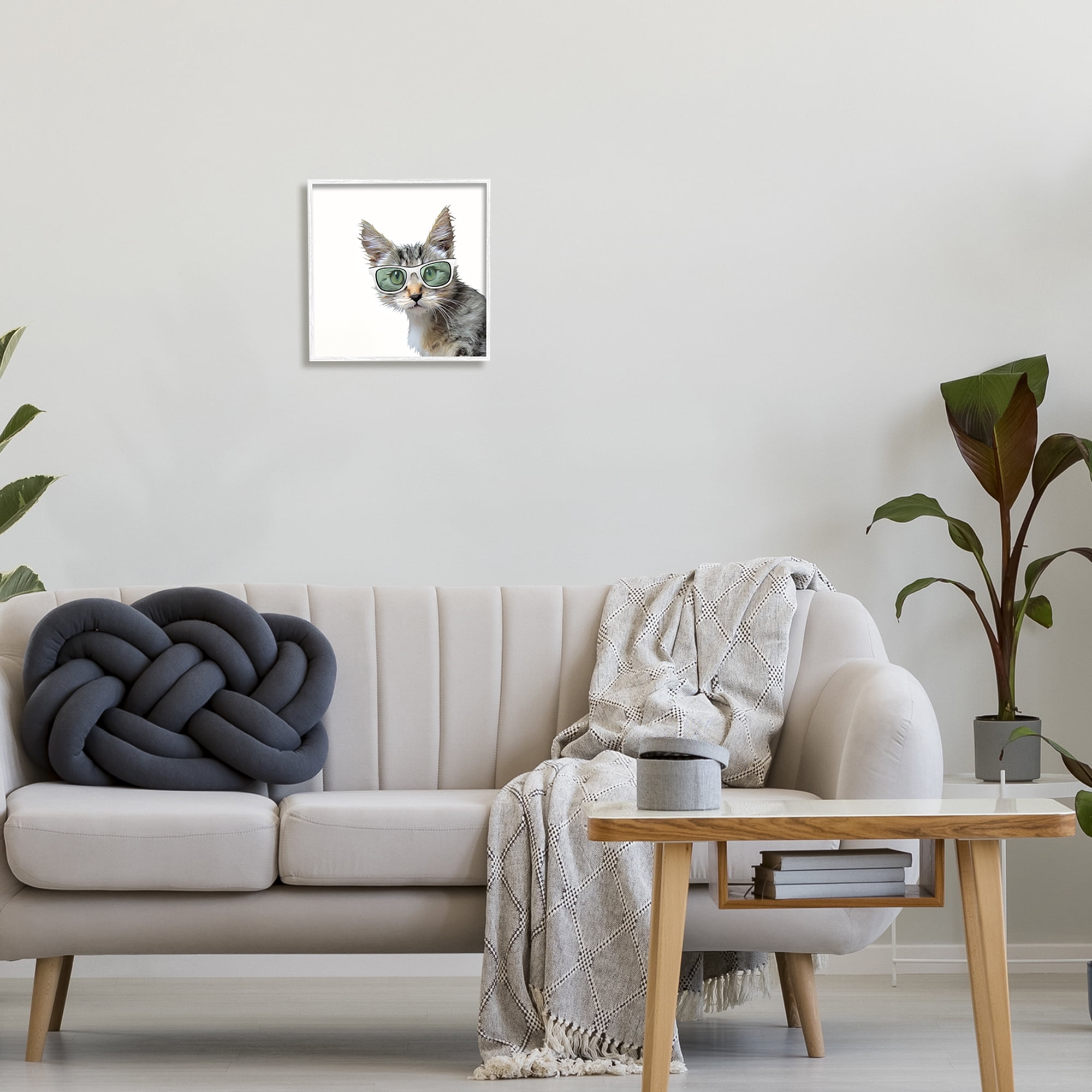 Stupell Fun Cat Sunglasses Portrait Animals & Insects Painting White Framed Art Print Wall Art