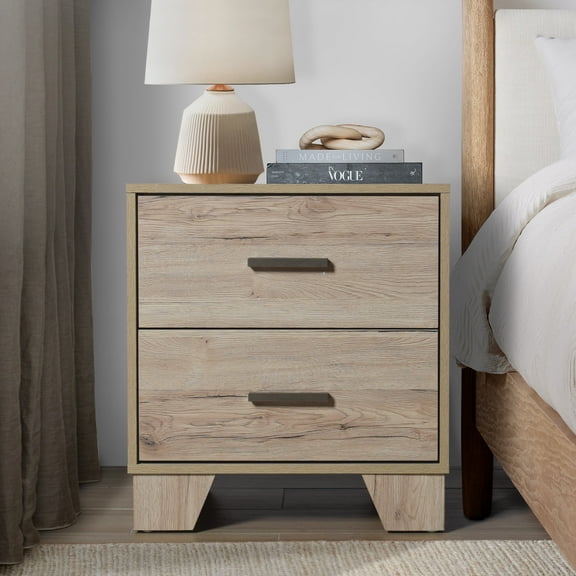 Castle Place Classic 2 Drawers Nightstand, Light Oak