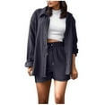 thumbnail image 2 of Womens Lounge Sets For Fall ZVAVZ Womens Summer Fall Wrinkle Tracksuits Laple Neck Buttons Down Shirts Drawstring Shorts Pants Sets Womens Two Piece Outfits Casual, 2 of 4