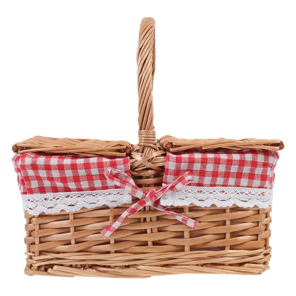 GOOHOCHY 1Pcs Wicker Picnic Basket with Lid for Outdoor and Home Use 12.18X8.06X12.58in
