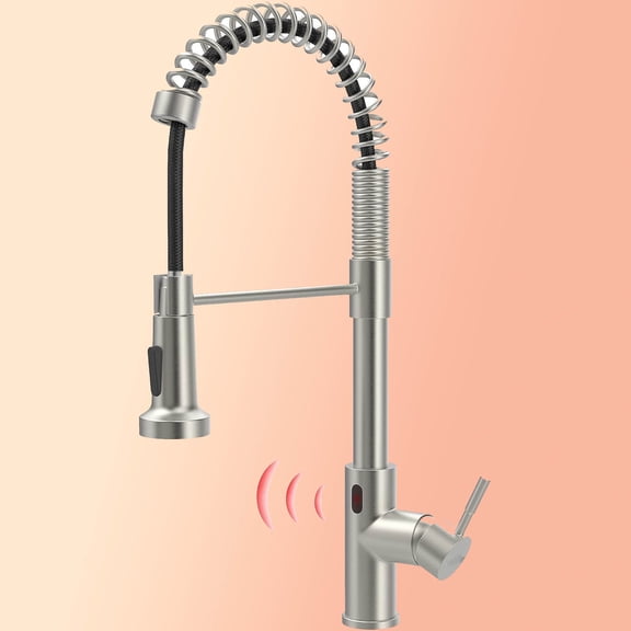 Touchless Kitchen Faucet with Pull Down Sprayer, Motion Sensor Hands-Free Activated Single Hole Spring Faucet, Brushed Nickel