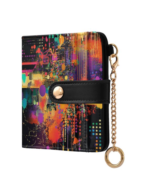 Womens Wallet PU Leather Bifold Small Purse with RFID Blocking Credit Card Holder Data Streams Pattern