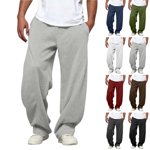 Hvogkswy Sweatpants for Men Solid Drawstring Elastic Waist Baggy Sweatpants with Pockets Soft Comfy Casual Daily Sports Long Pants