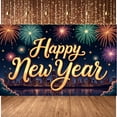 thumbnail image 2 of Colorful Happy New Year Banner Golden Letters Celebration Banner Fireworks Night Scene Festival Banner for New Year Party Holiday Celebration Night Event, 2 of 8