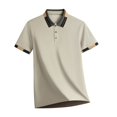 thumbnail image 6 of Fanshiluo Men's Collared Short Sleeve Polo Shirt, Casual Contrast Striped Collared Top,Size:L,Big and Tall Men, 6 of 6