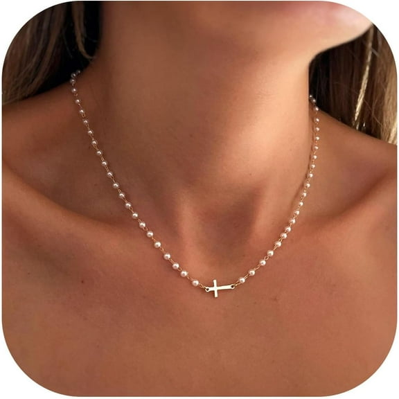 Cross Necklace For Women，14K Gold Plated Cross Necklace Layered Gold Cross Necklace Tiny Sideway Cross Choker Necklace Gold Cross Necklaces For Women Trendy Gold Jewelry Gifts For Women Tren[o138]