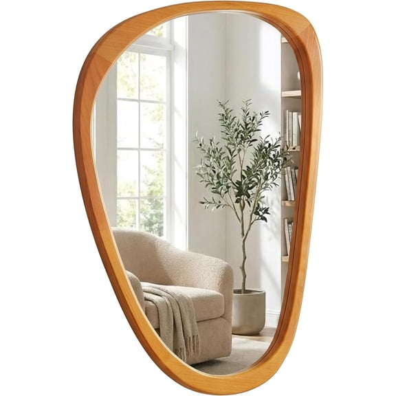 Irregular Asymmetrical Wall Mirror 36"×24" with Solid Wood Frame, Organic Mid-Century Modern Decorative Wall Mirror for Living Room, Entryway & Bedroom