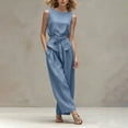 thumbnail image 3 of Idoravan Women Summer Sets Casual Womens Clothes 2 Piece Sets for Women Women’S Fashion Solid-Color Round Neck Strap Sleeveless Shirts Pocket Pants Sets, 3 of 7