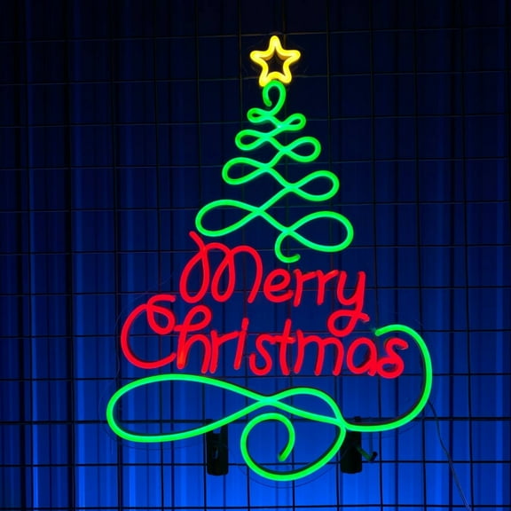 Craftnamesign Merry Christmas Tree Neon Light, Christmas Tree Home Decor, Merry Christmas LED Sign