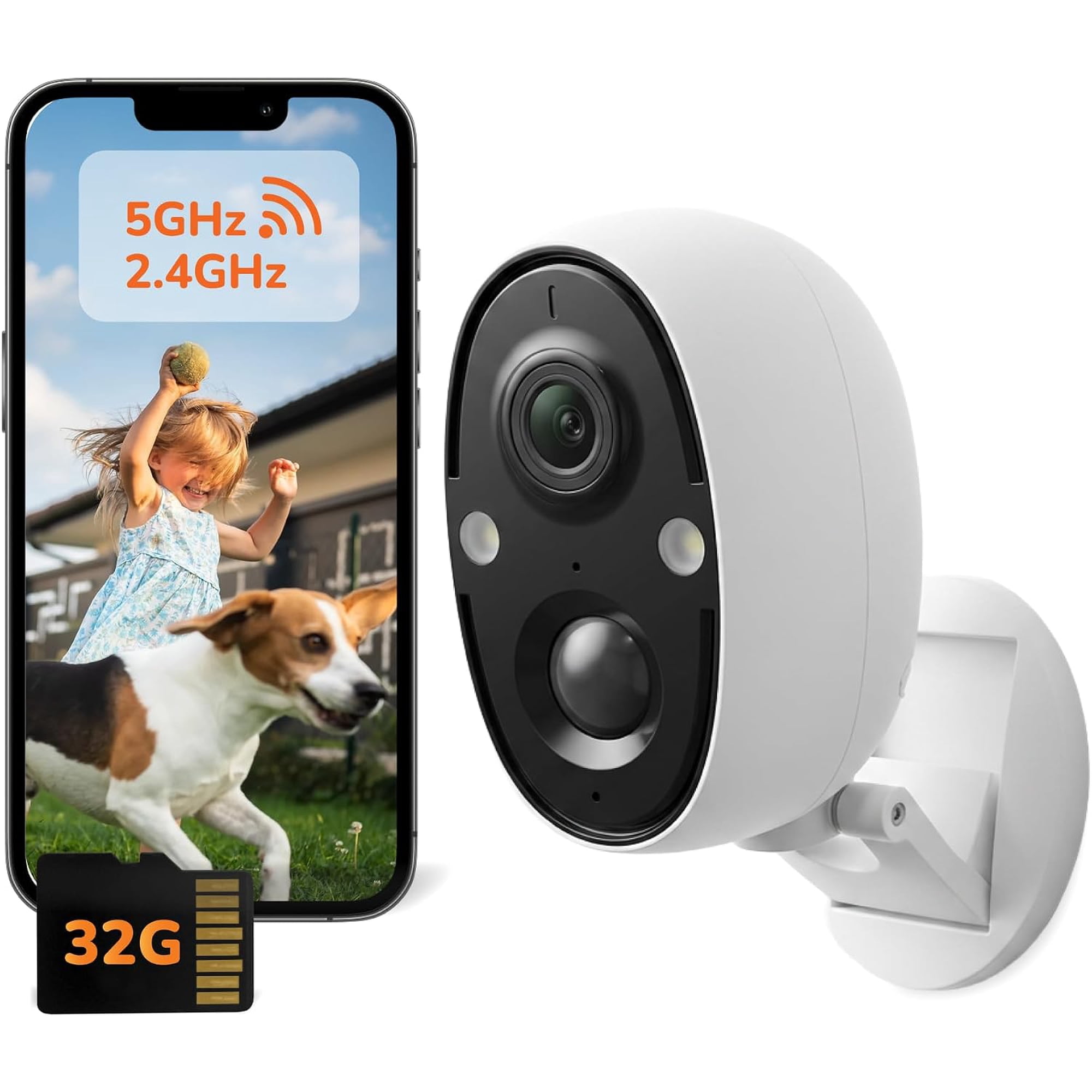 SensForge 2.5K Indoor/Outdoor Battery Camera, Dual-Band WiFi, Smart AI Human & Pet Detection, 32GB microSD Card Included, Color Night Vision, Magnetic Mount, Optional Subscription